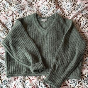 J. Crew Ribbed V-Neck Alpaca-Blend Sweater in Sage Green